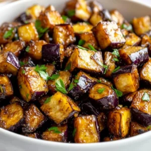 Low-calorie air fryer eggplant dish served on a plate