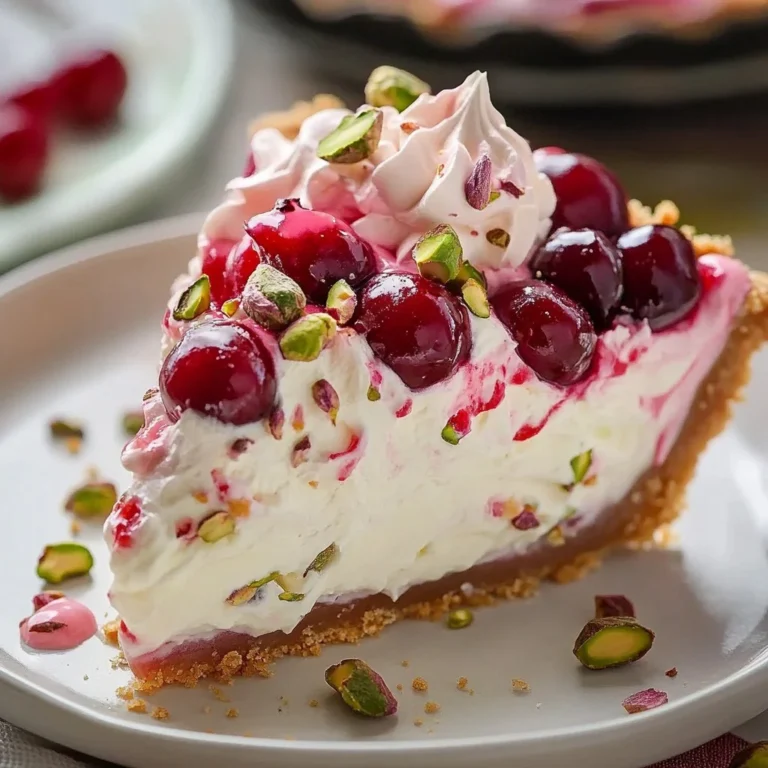 Luscious Lemon-Lime Cherry Pistachio Cheesecake topped with cherries and pistachios.