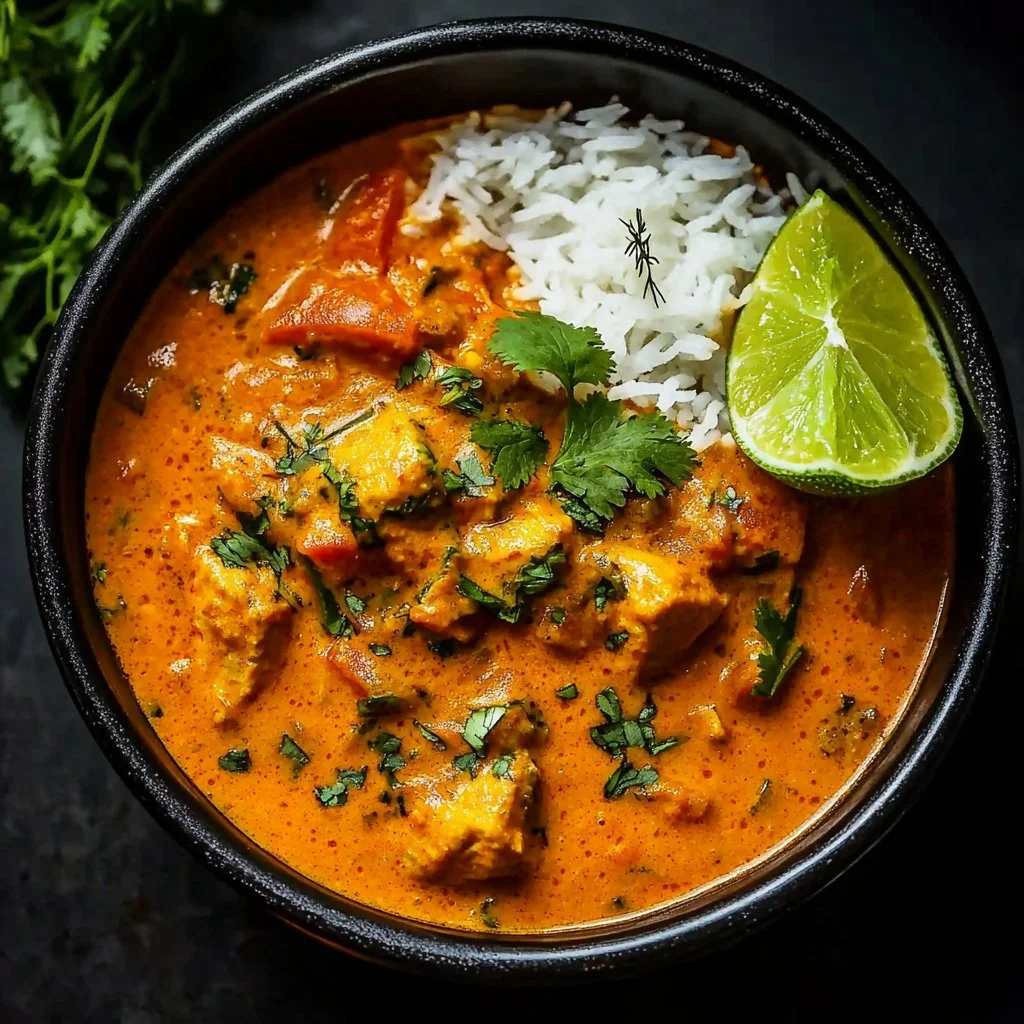 Delicious Mango Chicken Curry served in a bowl with vibrant colors and herbs