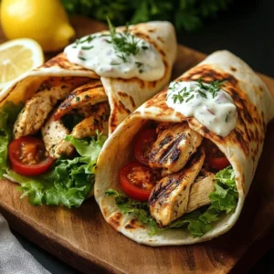 Mediterranean chicken gyros served with creamy feta tzatziki sauce