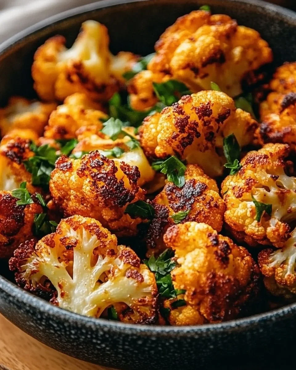 Plate of Moroccan Cauliflower drizzled with tahini-honey sauce