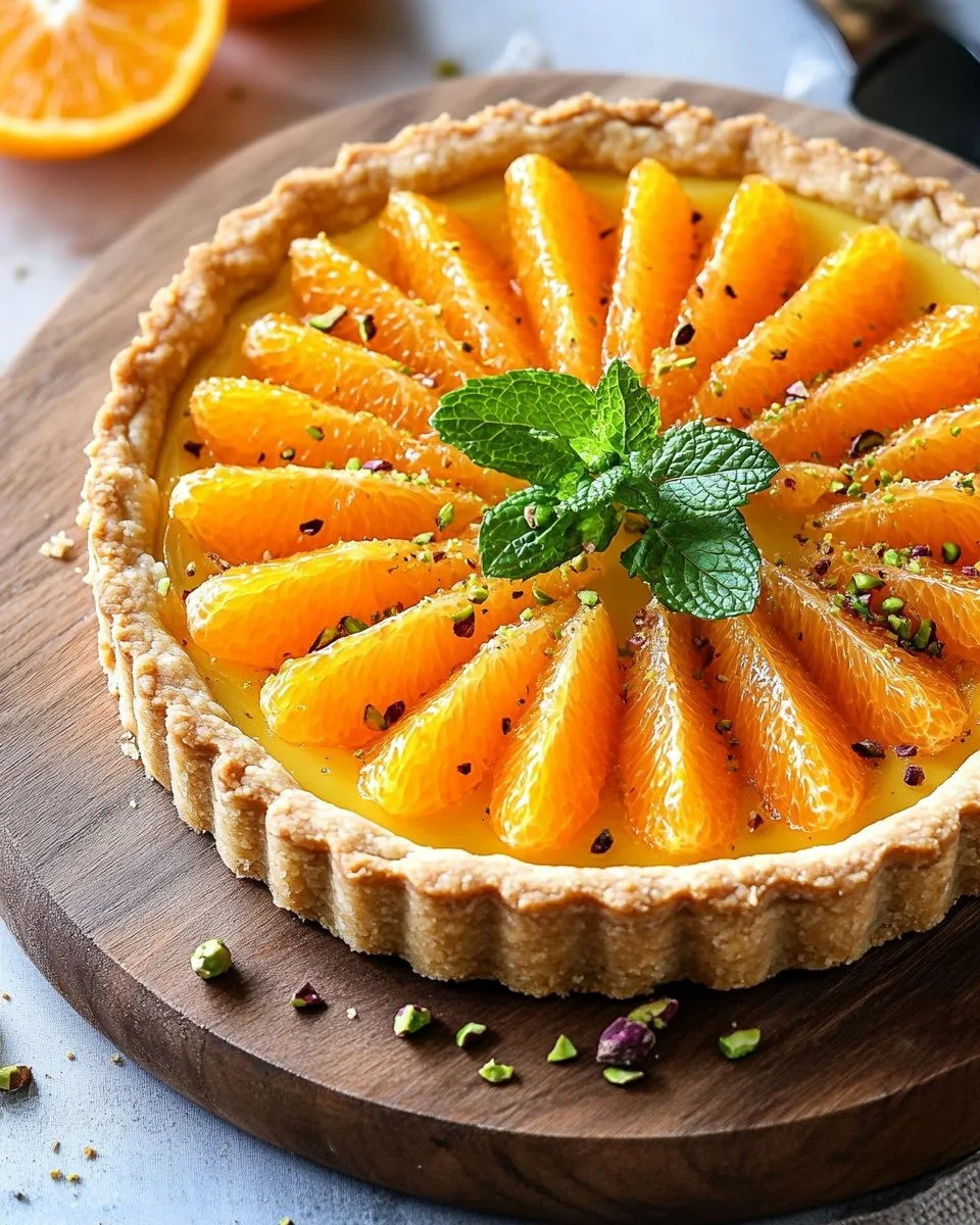 Delicious homemade orange tart with a buttery crust and vibrant orange filling
