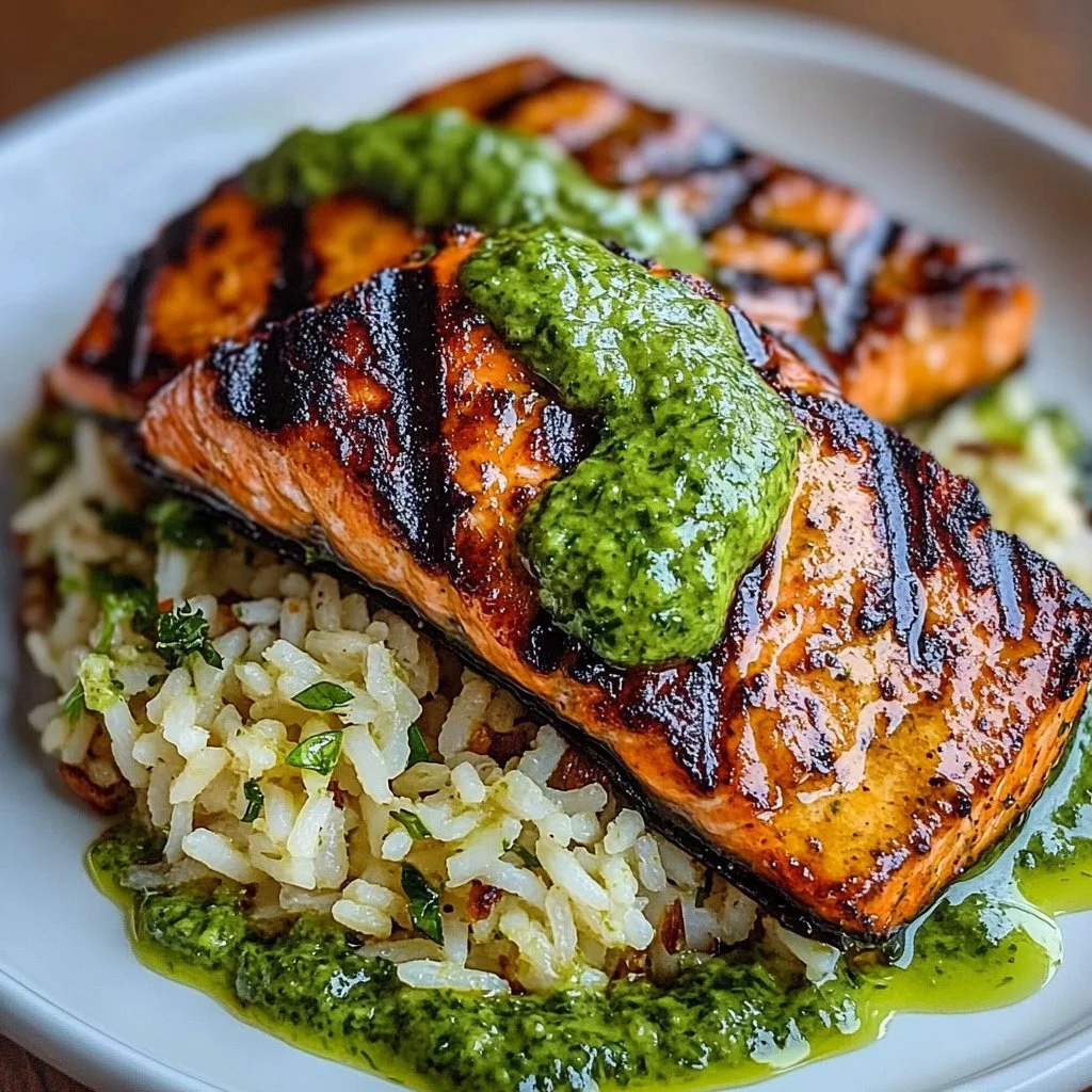 Peruvian chicken served with rice and green sauce on a plate