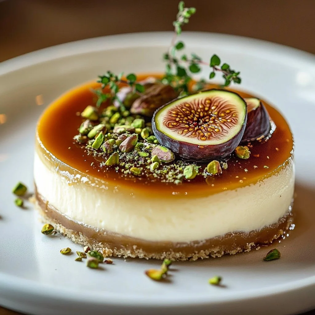 Pistachio mushroom cheesecake with feta and parmesan crust on a plate