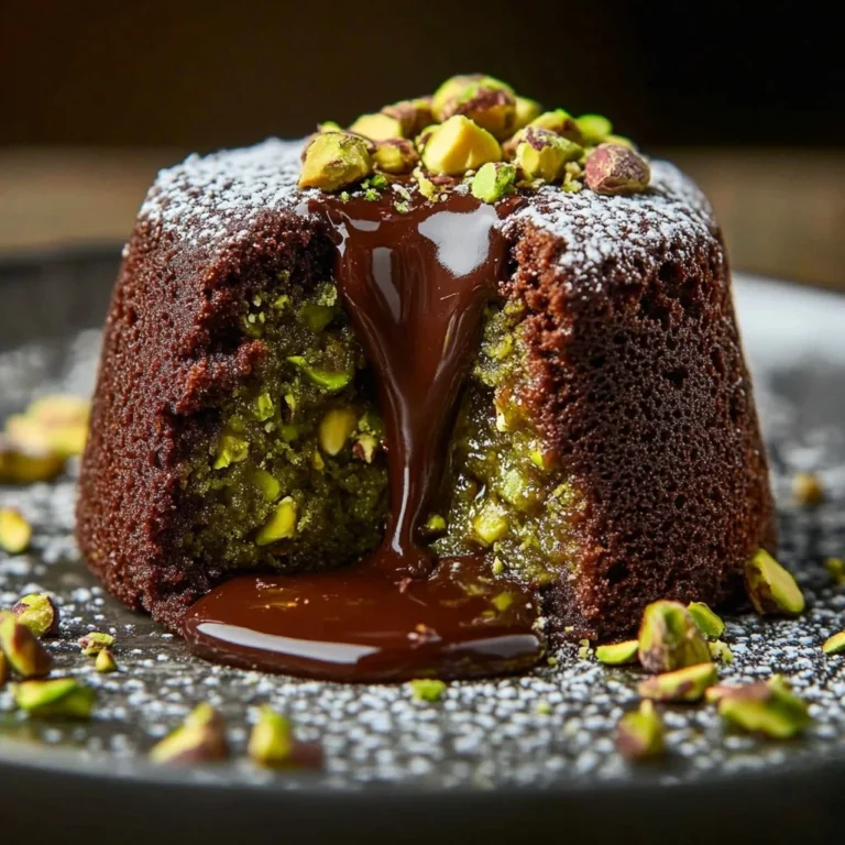 Pistachio chocolate lava cakes with gooey center, perfect for dessert lovers.
