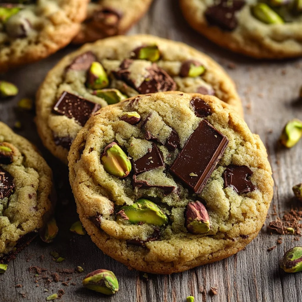 Pistachio cream cookies displayed on a decorative plate