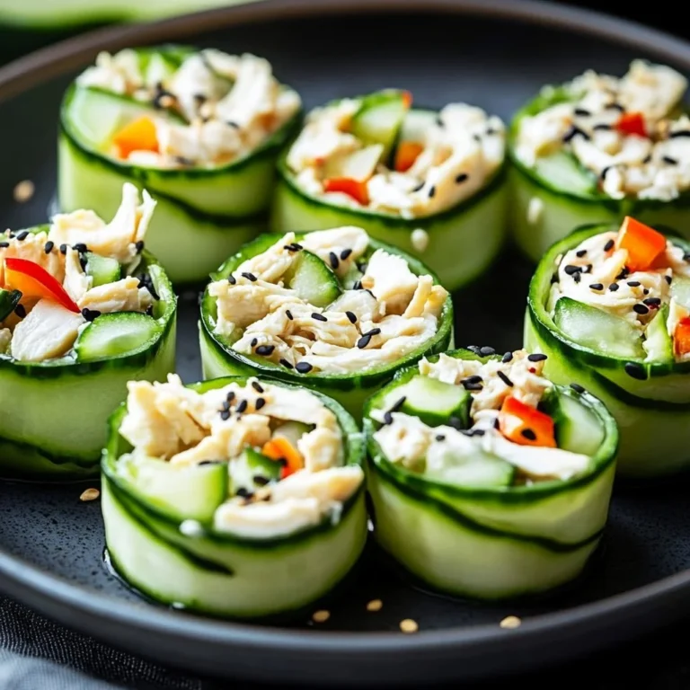 Quick chicken salad cucumber roll ups on a platter for a healthy snack