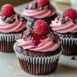 Raspberry Chocolate Lava Cupcakes with rich chocolate center and fresh raspberries