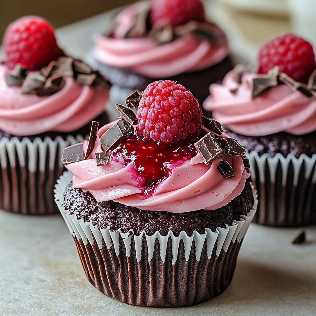 Raspberry Chocolate Lava Cupcakes with rich chocolate center and fresh raspberries