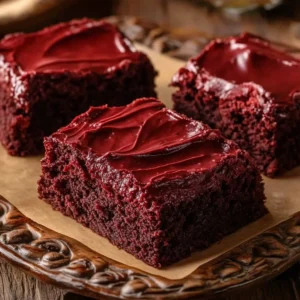 Delicious Red Velvet Brownies topped with cream cheese frosting