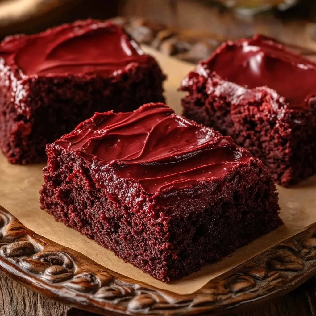 Delicious Red Velvet Brownies topped with cream cheese frosting