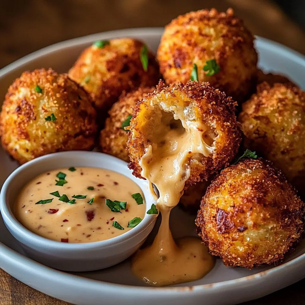Crispy Reuben Balls paired with spicy Thousand Island dipping sauce