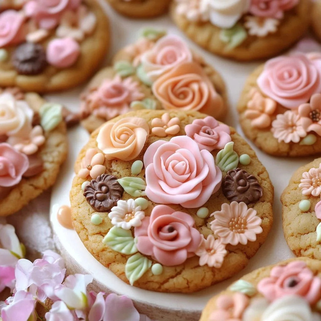 Rose flavored chocolate chip cookies with a delicate pink hue and chocolate chunks.