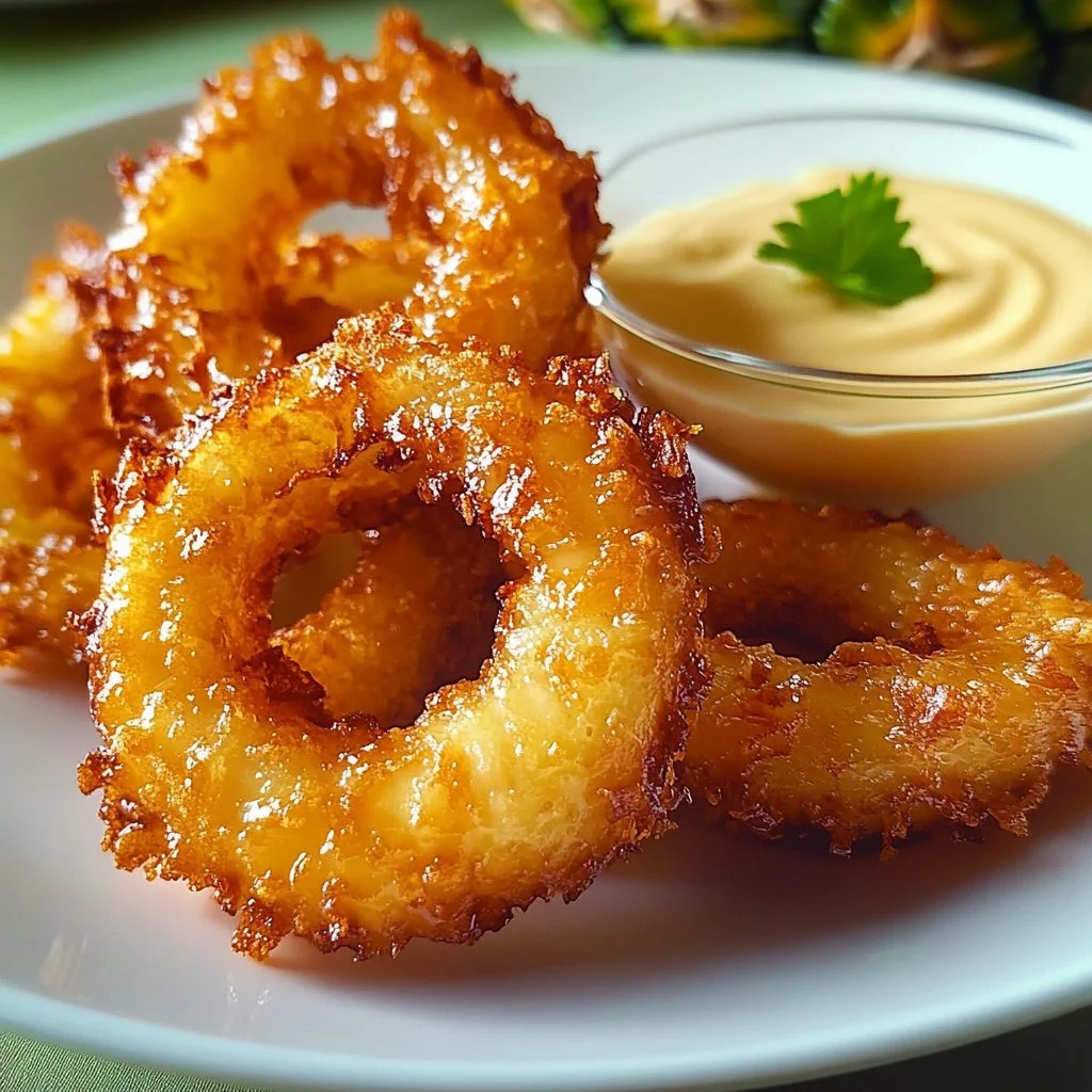 Delicious Rum-Soaked Fried Pineapple served with a tropical garnish