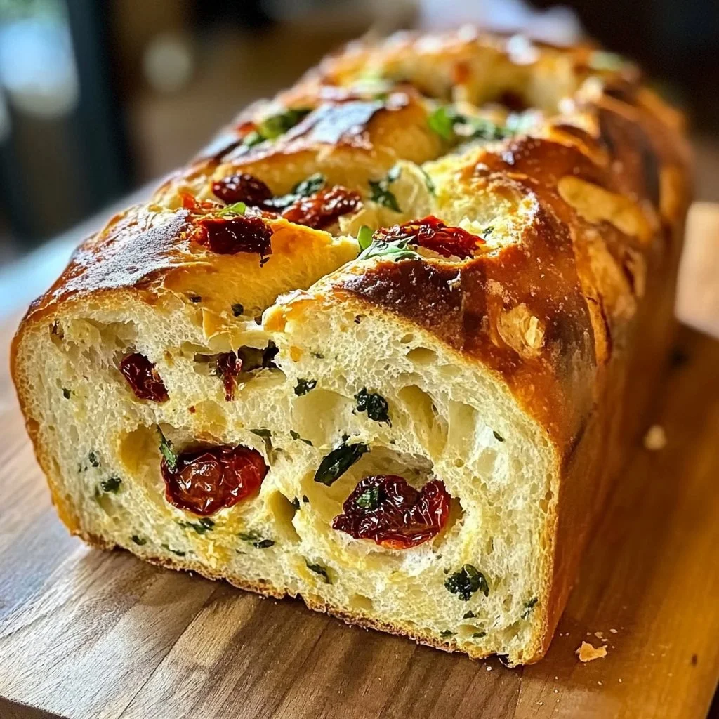 Homemade savory Caprese Bread with fresh tomatoes, mozzarella, and basil