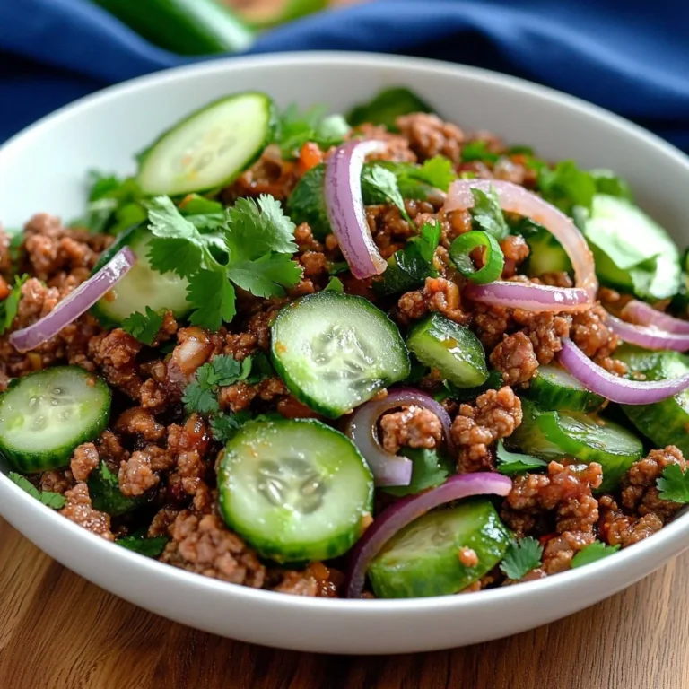 Delicious spicy Korean ground beef served with fresh cucumber salad