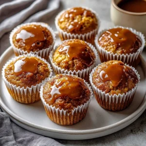 Delicious Sticky Toffee Pudding Muffins drizzled with caramel sauce