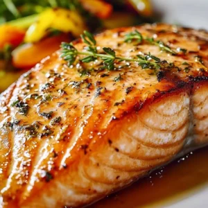 Delicious Texas Roadhouse salmon topped with sweet smoky glaze served on a plate.