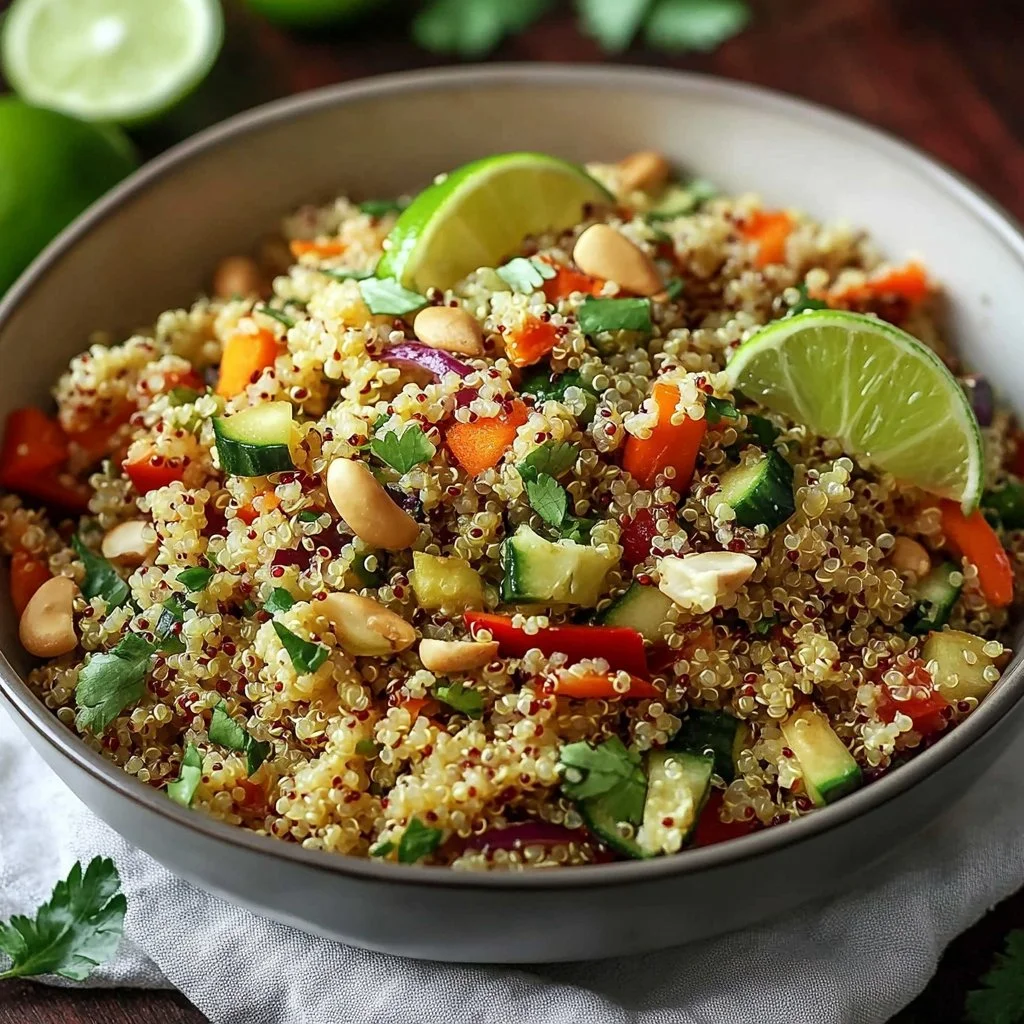 Colorful Thai Quinoa Crunch Salad with vegetables and herbs