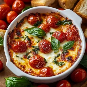 Three-Cheese Tomato Bruschetta Dip served with crispy bread