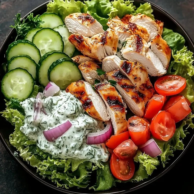 Delicious Tzatziki Chicken Salad with fresh ingredients, perfect for a healthy lunch.