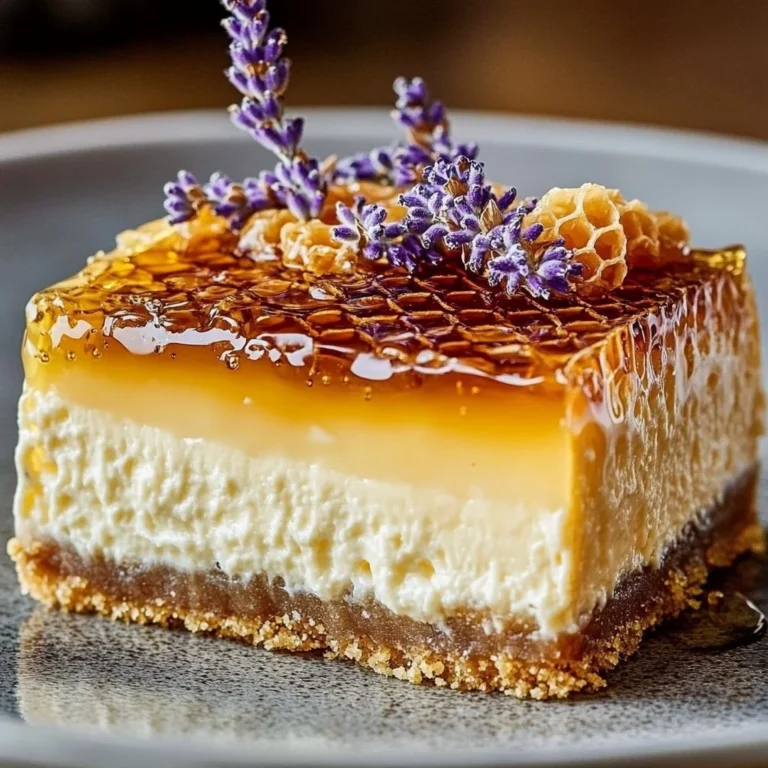 Ultimate Lemon Lavender Cheesecake topped with Honeycomb for a delightful dessert.