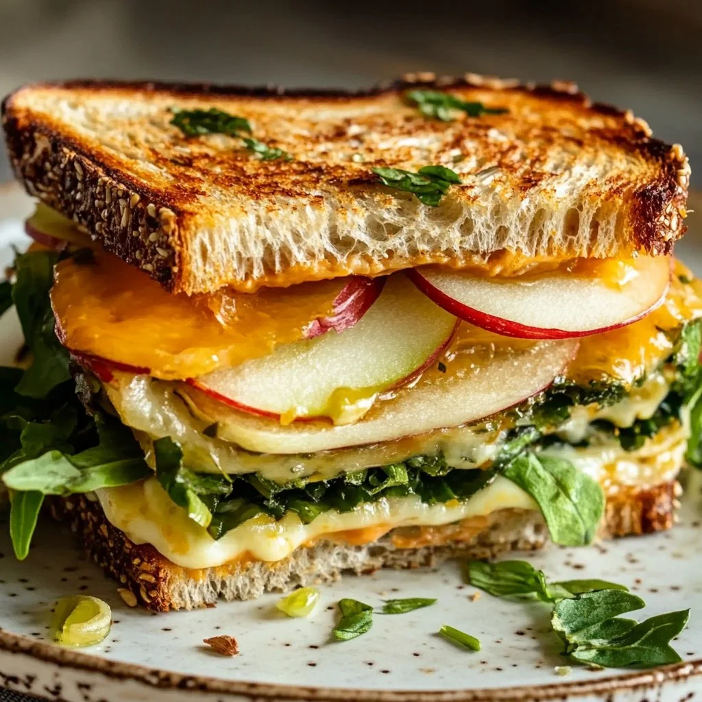 Ultimate Spicy Cheddar Apple Sandwich with apple slices and melted cheese
